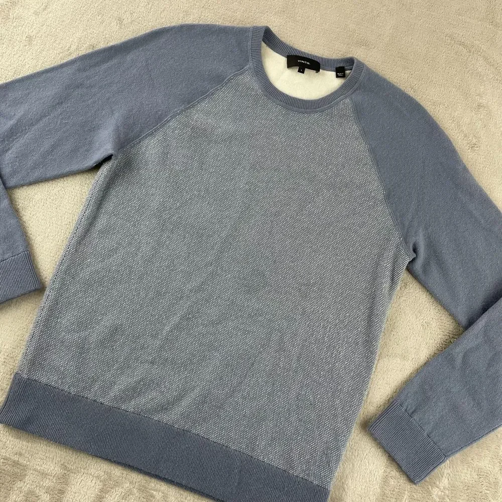 VINCE Birdseye Crewneck Sweater Men Small Blue Wool Cashmere‎ Blend Designer LS